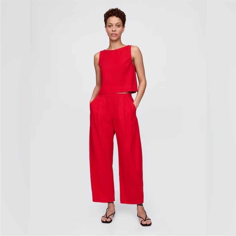 NWT! GAP tomato Red Mid Rise Linen-Blend Easy Barrel Pants - Large Tall 🩷